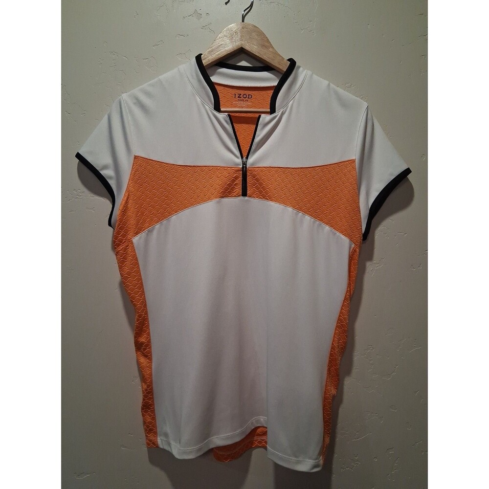 Izod Women’s XL Cool Golf Shirt Orange White Black Trim 1/4 Zip